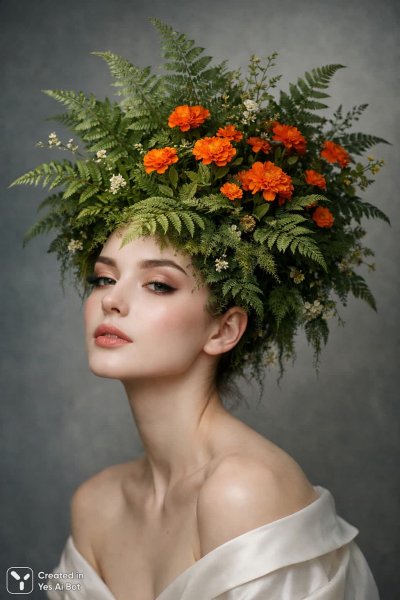 Женщина-сад: нежная красота в деталях и туманном свете. Изображение из нейросети Sora Image