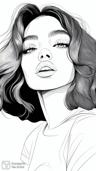 Беззаботная радость: монохромный портрет женщины с игривым настроением и лучистыми глазами в стиле минимализма. Изображение из нейронной сети Midjourney