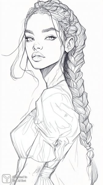 Элегантный портрет девушки в стиле лайнер-арта. Нейросеть Миджорни