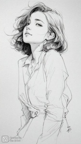 Элегантный силуэт: чувственная красота в минималистичном эскизе линии. Нейронная сеть Midjourney