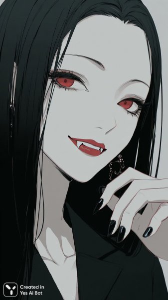 Готическая красотка с алыми глазами и острыми клыками: аниме-вампир в кожаном корсете. Нейронная сеть Midjourney