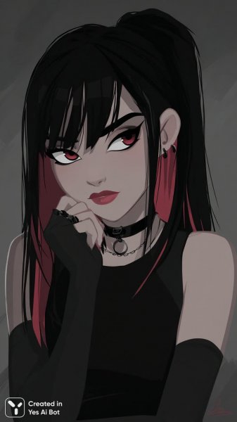 Готическая вампирша с ярким выражением и пронзительным взглядом. Генерация из нейронной сети Миджорни