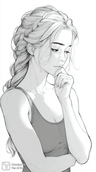 Спокойный портрет девушки в стиле минимализма и линии. Изображение из нейросети Midjourney