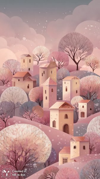 Игривый пейзаж в стиле Zentangle: очарование красочного городка под пастельным небом. Изображение из нейронной сети Миджорни