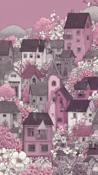 Яркая деревня в стиле наивного искусства: радость и вдохновение. Картинка из нейросети Midjourney