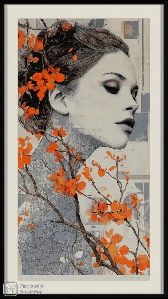 Лицо в цветах: яркий контраст и сюрреалистичные детали чернил. Изображение из нейронной сети Миджорни