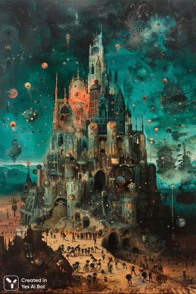 Босх. Мультивселенная в саду земных наслаждений: инопланетные гости и переплётённые миры. Изображение из нейронной сети Midjourney