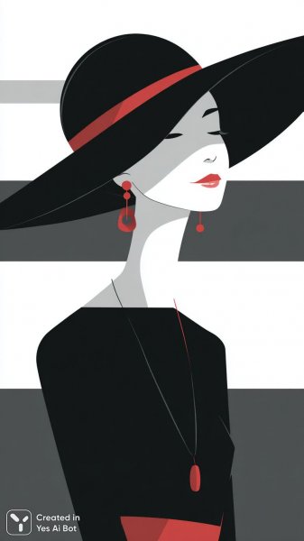 Черно-белая элегантность: минималистичный образ современной женщины с красными акцентами. Картинка из нейросети Миджорни