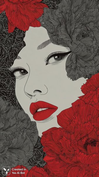 Эффектная красота с яркими акцентами и гипнотическим фоном. Изображение из нейросети Миджорни