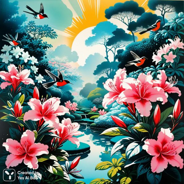 Сюрреалистичный сад: коллаж, монотипия и флюид-арт в стиле Асгера Йорна. Нейросеть Stable Diffusion