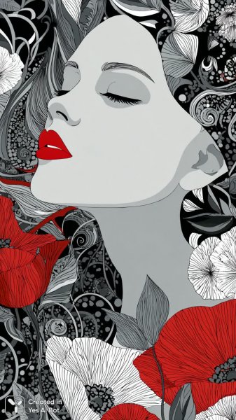 Лицо в вихре красок и узоров: завораживающая женственность и яркий акцент. Генерация из нейронной сети Миджорни