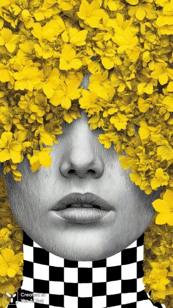 Яркий портрет женщины в цветах: гиперреализм и роскошные текстуры. Генерация из нейросети Миджорни