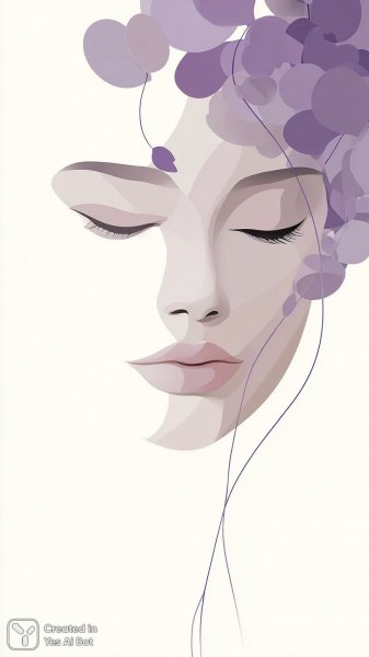 Изысканный портрет: современная элегантность в фиолетово-белых тонах с цветочными акцентами. Генерация из нейронной сети Миджорни