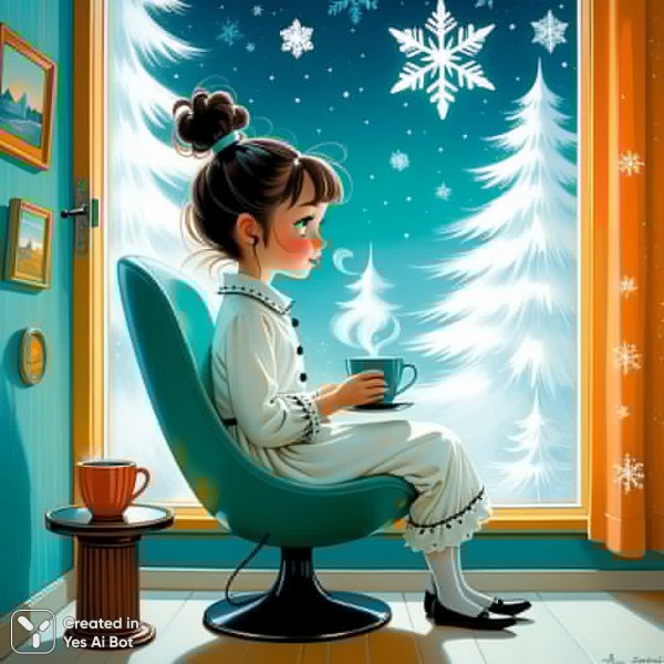 Забавная девочка у окна: зимнее настроение в стиле Роб Скоттон и Тима Бертона. Генерация из нейросети Stable Diffusion