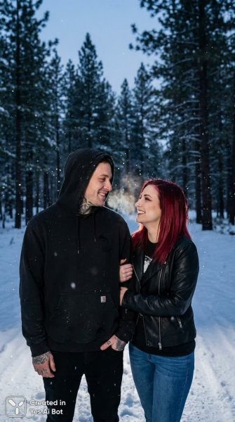 Любовь в снежном пейзаже: фотореалистичная история о двух сердцах. Картинка из нейронной сети Nano Banana