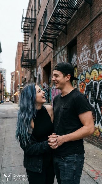 Молодая пара в городском стиле: фотореалистичный снимок с настроением. Генерация из нейросети NanoBanana