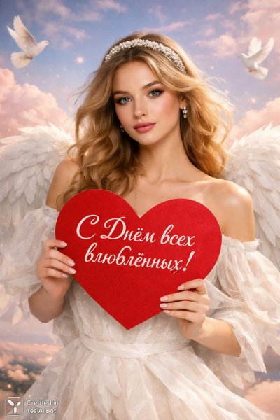 Ангел с сердцем – поздравление всем влюбленным!. Генерация из нейросети Sora Ai Images