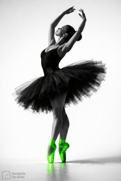 Балерина в неоновых пуантах: элегантный силуэт на фоне белого простора. Изображение из нейросети Sora Ai Images