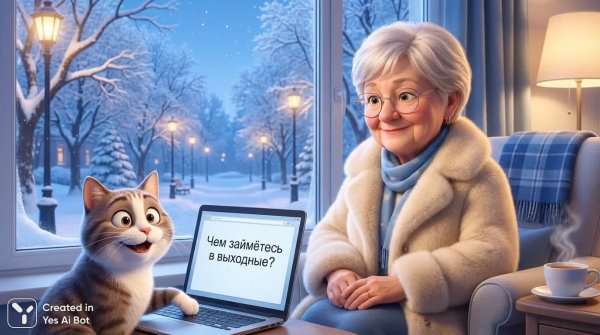 Уютные выходные: мультфильм о тепле и отдыхе зимой. Картинка из нейронной сети Нано Банана