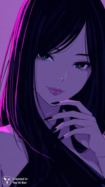 Яркая вампирша в неоновом свете: аниме-девушка с пронзительным взглядом и ослепительной улыбкой. Изображение из нейросети Midjourney