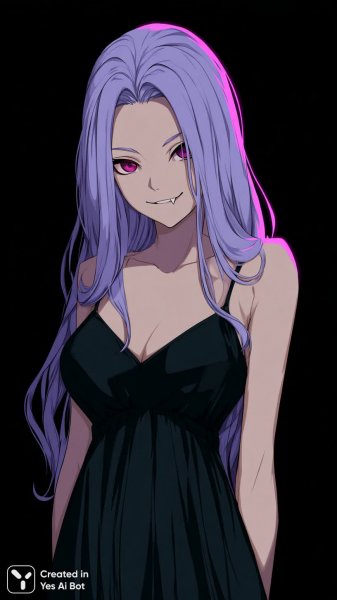 Таинственная вампирша в неоновом свете: аниме фэнтези арт с яркими деталями и дерзким взглядом. Генерация из нейросети Midjourney