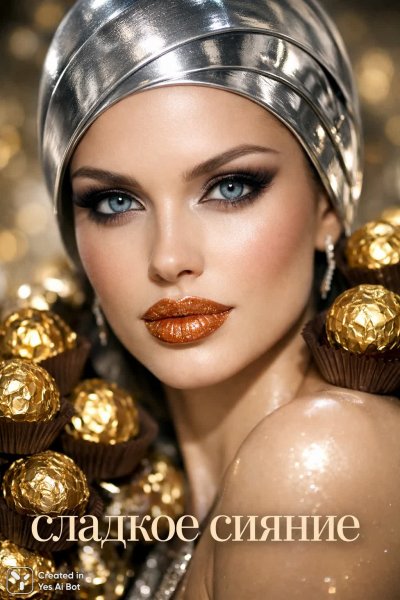 Волшебное сияние карамели и золота: роскошный мир сладких соблазнов. Генерация из нейросети Sora Images