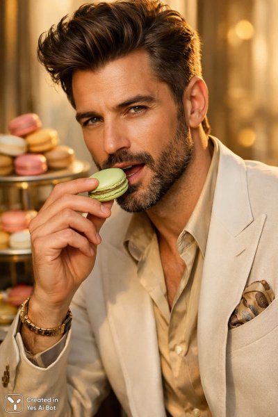 Мужчина и изысканный десерт: воплощение безупречного стиля. Картинка из нейронной сети Sora images Ai