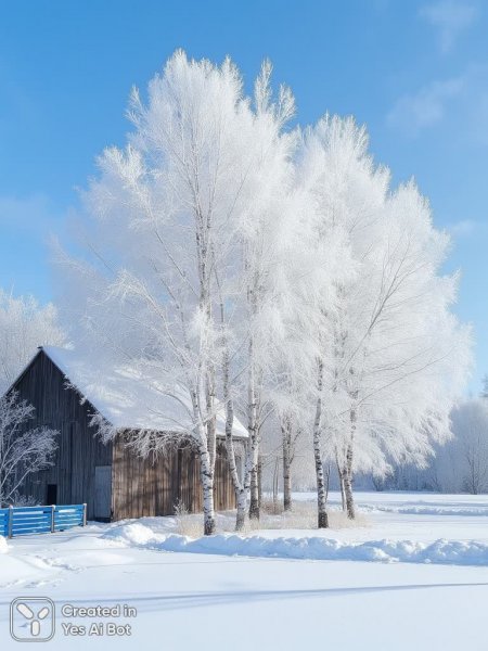 Заснеженная зима: спокойствие и красота природы во всем великолепии. Изображение из нейросети Flux Ai
