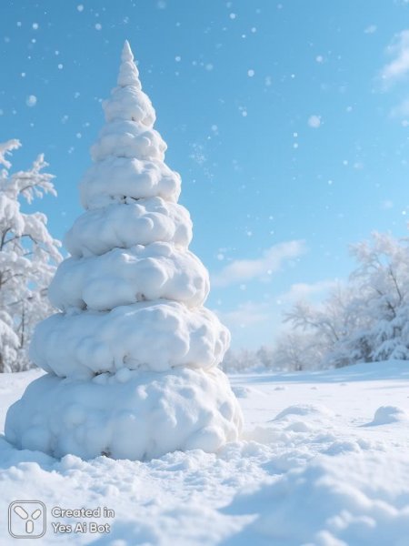 Зимняя сказка со снеговиком-елью на фоне синего неба. Генерация из нейронной сети Flux 1