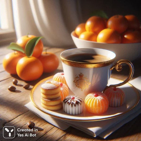 Утренний уют с кофе и мандаринами. Генерация из нейросети Dalle