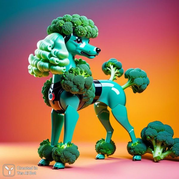 Брокколи-пудель: изысканный дизайн из свежих овощей. Изображение из нейронной сети Stable Diffusion