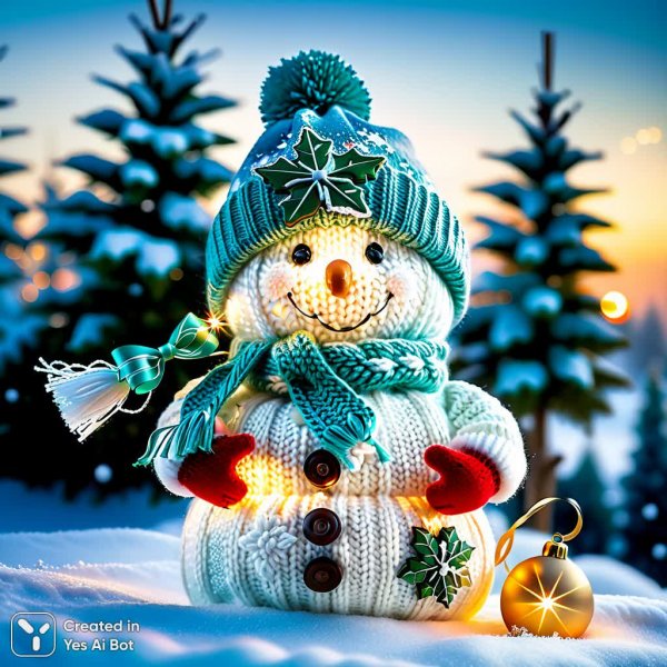 Утреннее зимнее чудо: текстуры, цвет и очарование снеговика. Изображение из нейросети Stable Diffusion