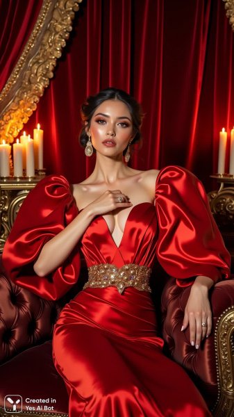 Изысканная элегантность в алом бархате: фотосессия высокой моды. Картинка из нейронной сети Flux 1