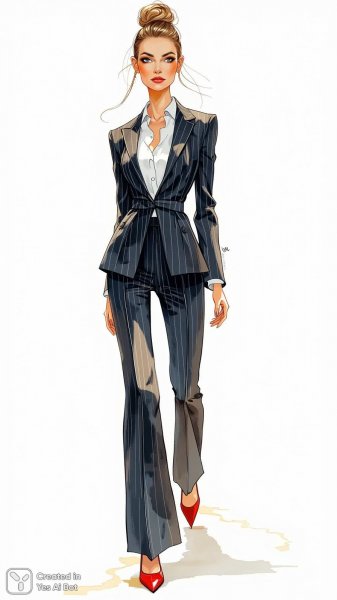 Элегантный образ в деловом костюме и стильных каблуках. Нейронная сеть Flux 1