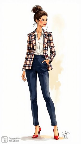 Изысканный образ: деловой стиль с яркими акцентами и безупречным вкусом. Генерация из нейросети Flux