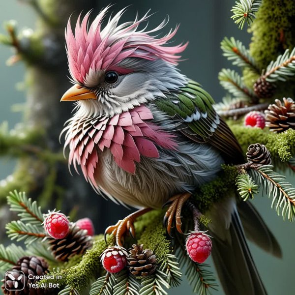 Птица с роскошным хвостом и модной прической в гнезде. Изображение из нейросети Stable Diffusion