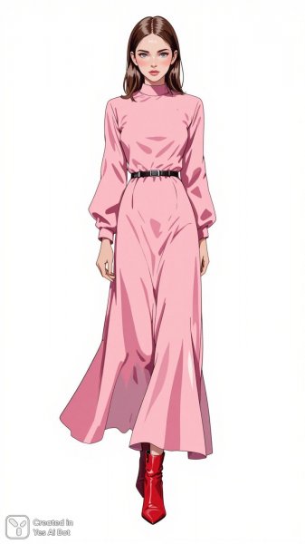 Розовое платье и красные сапоги: стильная иллюстрация моды для вдохновения. Нейронная сеть Flux.1