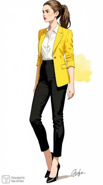 Элегантный образ: желтый жакет и стильный деловой шик. Генерация из нейронной сети Flux 1