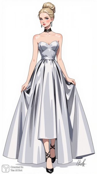 Изысканный образ: женщина в серебристом платье и кружевном чокере. Генерация из нейронной сети Flux 1