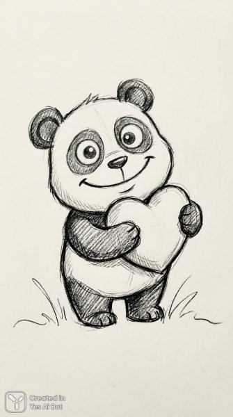 Милый панда с сердечком – очаровательный эскиз в стиле минимализм. Генерация из нейросети Нано Банана