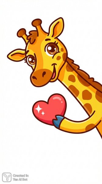 Веселый жираф с сердечком: яркий и позитивный мультяшный персонаж в стиле минимализма. Нейросеть Nano Banana