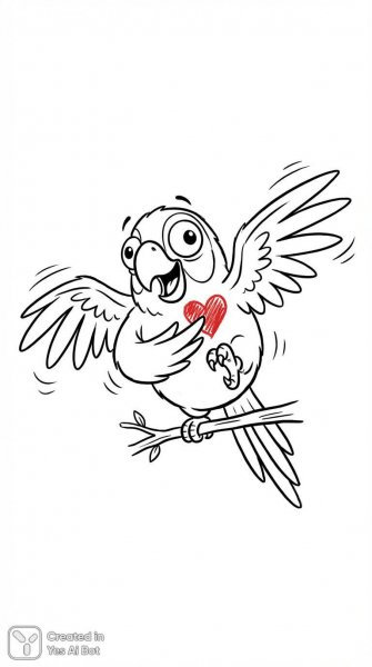 Веселый попугай с любовью и оптимизмом в глазах. Нейросеть Нано Банана