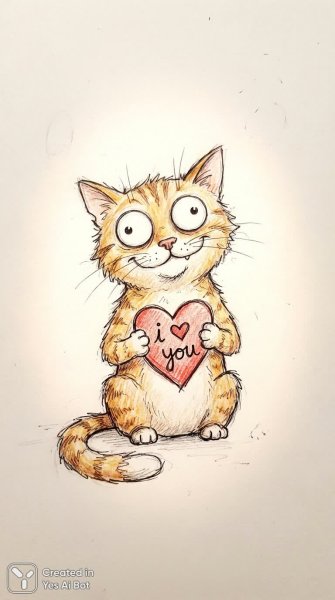 Веселый рыжий кот с любовью и добрым настроением. Изображение из нейросети NanoBanana