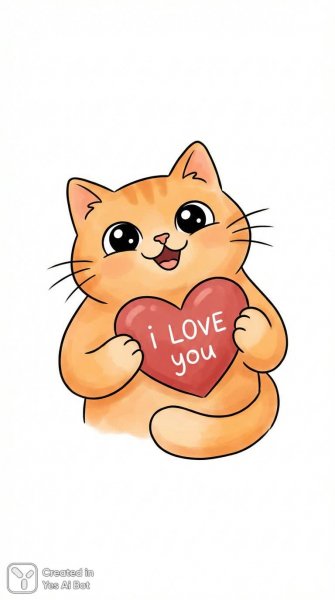 Котик с любовью: милый и простой дизайн. Картинка из нейронной сети Nano Banana