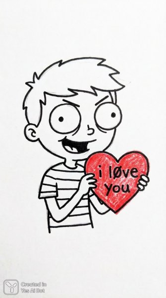 Мальчик с сердцем: яркое признание в любви. Картинка из нейросети Nano-Banana