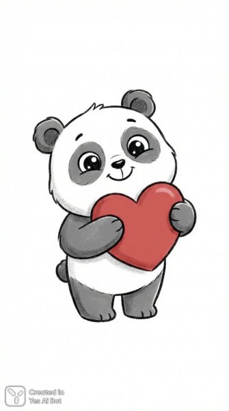 Милый панда с сердцем: нежность и радость в черно-белом стиле. Генерация из нейросети Nano Banana