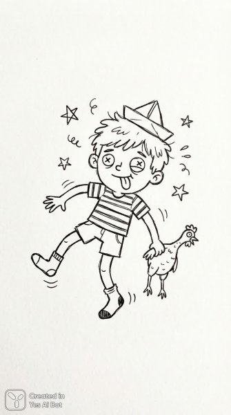 Забавный мальчик: минималистичный скетч в игривом стиле для детей. Картинка из нейронной сети NanoBanana