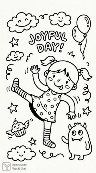 Забавная девочка в мультяшном стиле: веселый рисунок для детей. Нейронная сеть NanoBanana