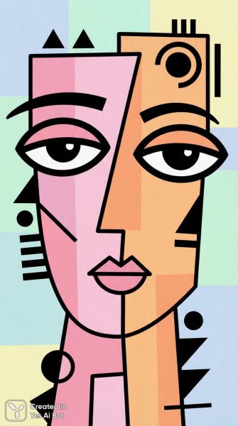 Яркий портрет: минимализм и игривость в графическом стиле. Картинка из нейросети NanoBanana