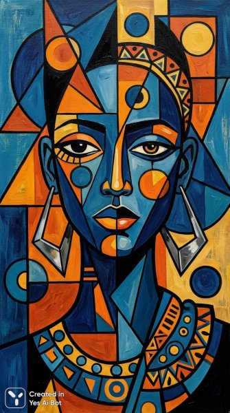 Этнический портрет: геометрия красок и минималистичный стиль украшений. Картинка из нейронной сети Нано Банана